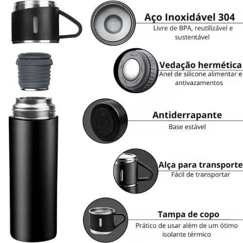 Garrafa Térmica para Café com 3 Xícaras de Brinde