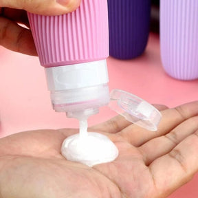 Kit 4 Frascos de Silicone Para Viagem | Anti-Vazamento